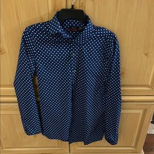 jf j.ferrar Blue Dress Shirt with Polka Dot Pattern